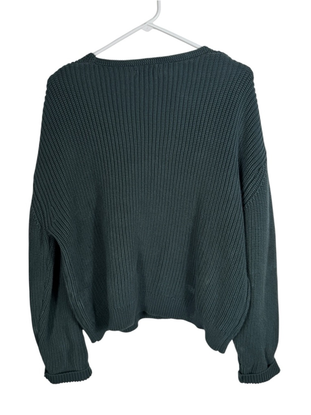 Quince 100% Organic Cotton Fisherman V-Neck Sweater in Dark Spruce, Size L - Picture 5 of 7